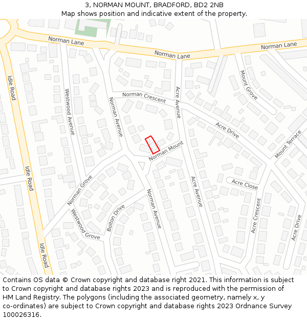 3, NORMAN MOUNT, BRADFORD, BD2 2NB: Location map and indicative extent of plot
