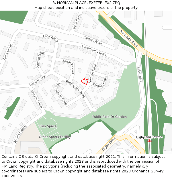 3, NORMAN PLACE, EXETER, EX2 7PQ: Location map and indicative extent of plot