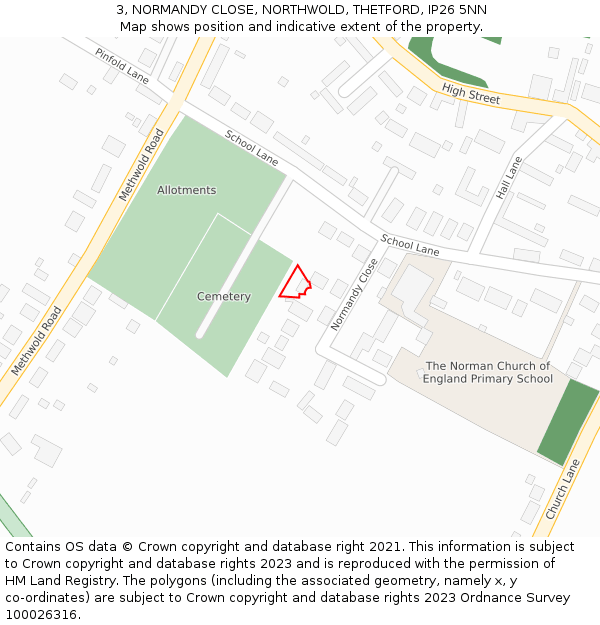 3, NORMANDY CLOSE, NORTHWOLD, THETFORD, IP26 5NN: Location map and indicative extent of plot