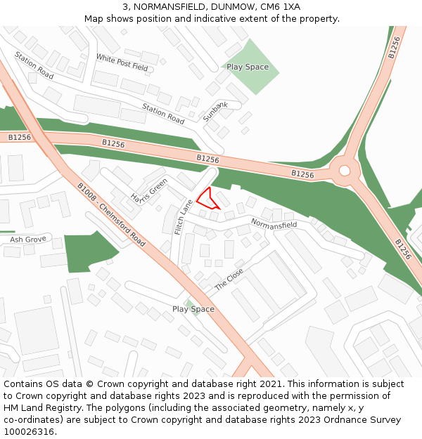 3, NORMANSFIELD, DUNMOW, CM6 1XA: Location map and indicative extent of plot