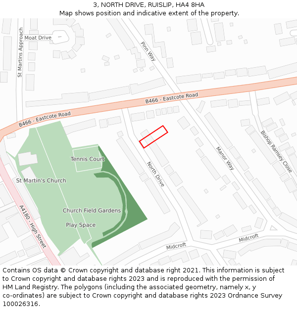 3, NORTH DRIVE, RUISLIP, HA4 8HA: Location map and indicative extent of plot