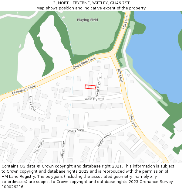 3, NORTH FRYERNE, YATELEY, GU46 7ST: Location map and indicative extent of plot