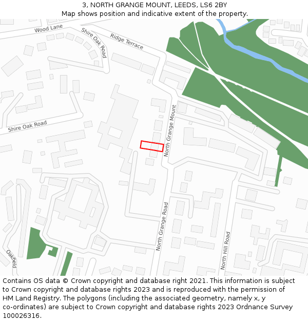 3, NORTH GRANGE MOUNT, LEEDS, LS6 2BY: Location map and indicative extent of plot