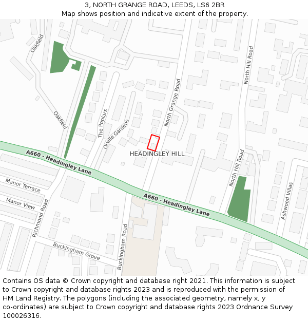 3, NORTH GRANGE ROAD, LEEDS, LS6 2BR: Location map and indicative extent of plot