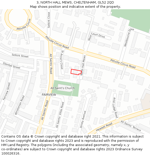 3, NORTH HALL MEWS, CHELTENHAM, GL52 2QD: Location map and indicative extent of plot