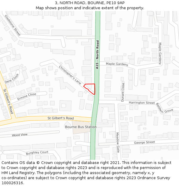 3, NORTH ROAD, BOURNE, PE10 9AP: Location map and indicative extent of plot