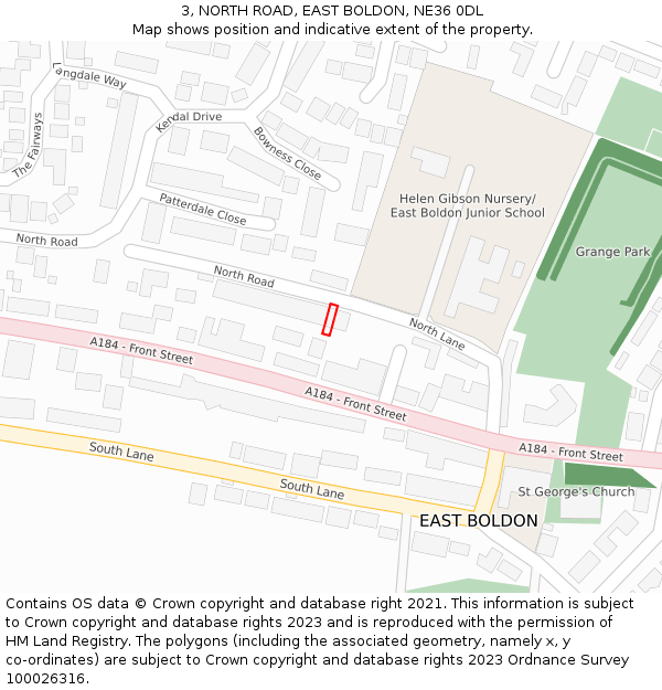 3, NORTH ROAD, EAST BOLDON, NE36 0DL: Location map and indicative extent of plot