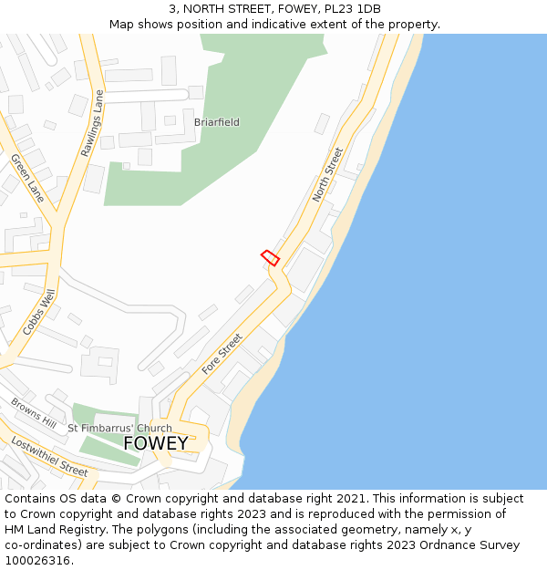 3, NORTH STREET, FOWEY, PL23 1DB: Location map and indicative extent of plot