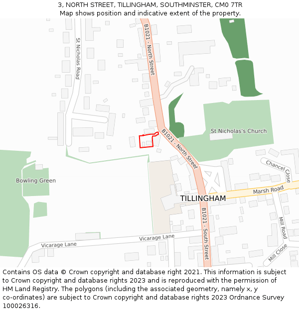 3, NORTH STREET, TILLINGHAM, SOUTHMINSTER, CM0 7TR: Location map and indicative extent of plot