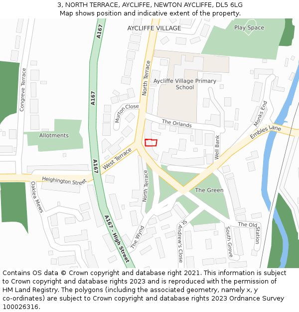 3, NORTH TERRACE, AYCLIFFE, NEWTON AYCLIFFE, DL5 6LG: Location map and indicative extent of plot