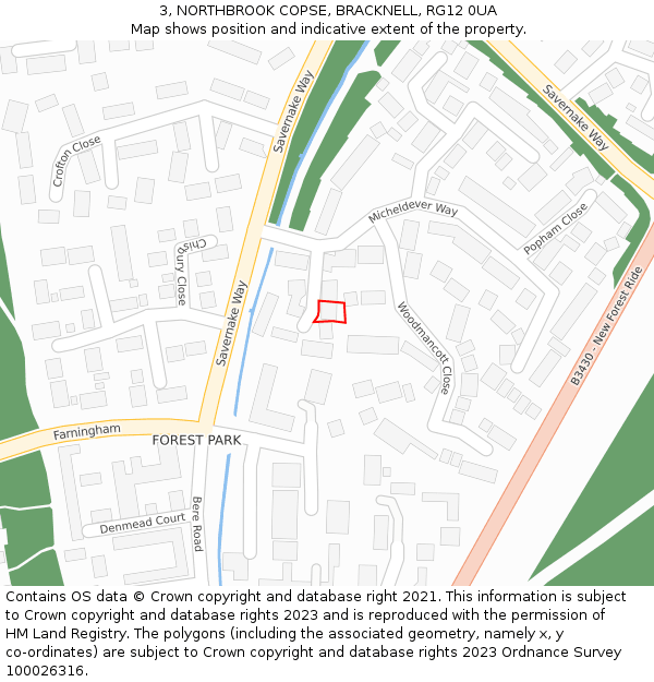 3, NORTHBROOK COPSE, BRACKNELL, RG12 0UA: Location map and indicative extent of plot