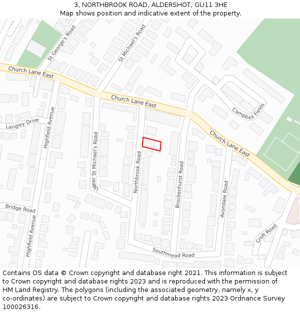 3, NORTHBROOK ROAD, ALDERSHOT, GU11 3HE: Location map and indicative extent of plot