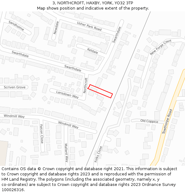 3, NORTHCROFT, HAXBY, YORK, YO32 3TP: Location map and indicative extent of plot