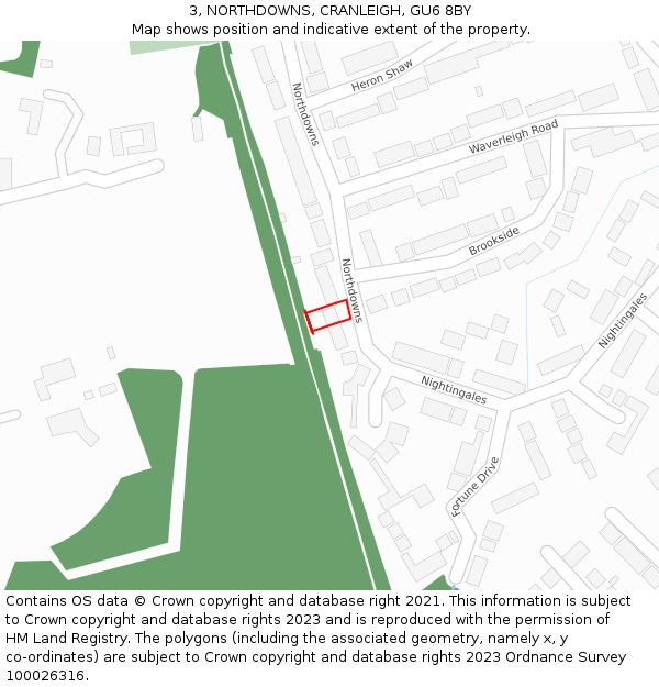 3, NORTHDOWNS, CRANLEIGH, GU6 8BY: Location map and indicative extent of plot