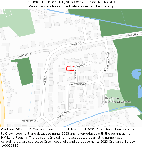 3, NORTHFIELD AVENUE, SUDBROOKE, LINCOLN, LN2 2FB: Location map and indicative extent of plot