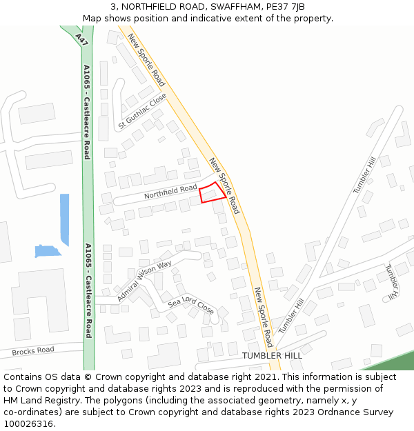 3, NORTHFIELD ROAD, SWAFFHAM, PE37 7JB: Location map and indicative extent of plot