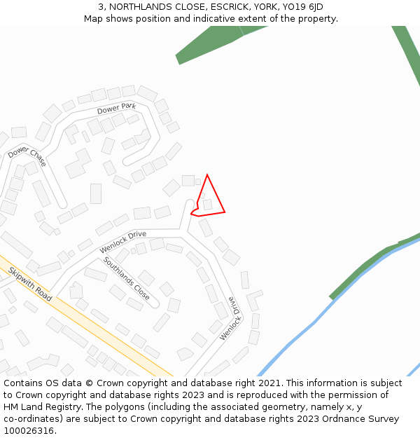 3, NORTHLANDS CLOSE, ESCRICK, YORK, YO19 6JD: Location map and indicative extent of plot