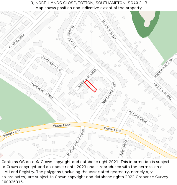 3, NORTHLANDS CLOSE, TOTTON, SOUTHAMPTON, SO40 3HB: Location map and indicative extent of plot