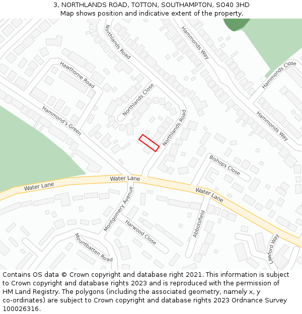 3, NORTHLANDS ROAD, TOTTON, SOUTHAMPTON, SO40 3HD: Location map and indicative extent of plot