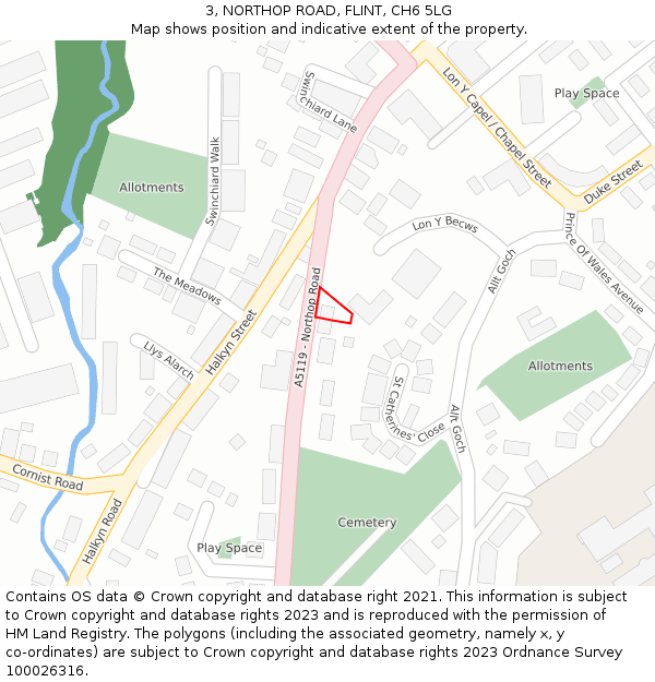 3, NORTHOP ROAD, FLINT, CH6 5LG: Location map and indicative extent of plot