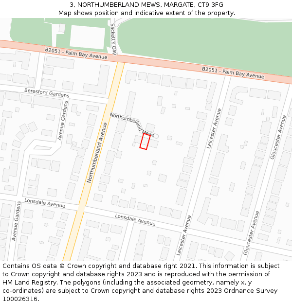 3, NORTHUMBERLAND MEWS, MARGATE, CT9 3FG: Location map and indicative extent of plot