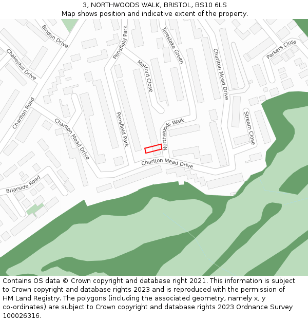 3, NORTHWOODS WALK, BRISTOL, BS10 6LS: Location map and indicative extent of plot