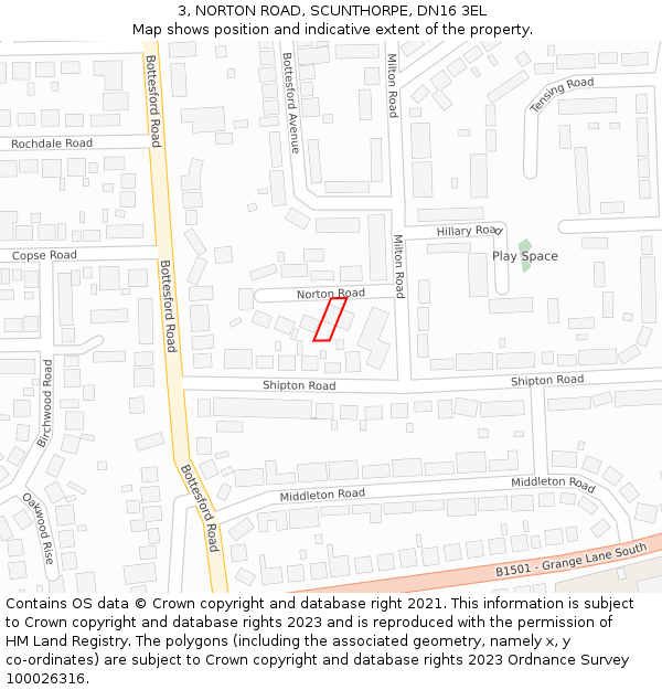 3, NORTON ROAD, SCUNTHORPE, DN16 3EL: Location map and indicative extent of plot