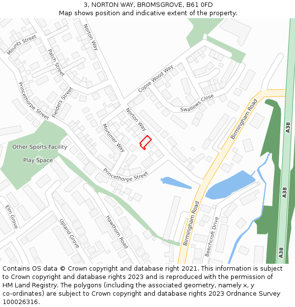 3, NORTON WAY, BROMSGROVE, B61 0FD: Location map and indicative extent of plot