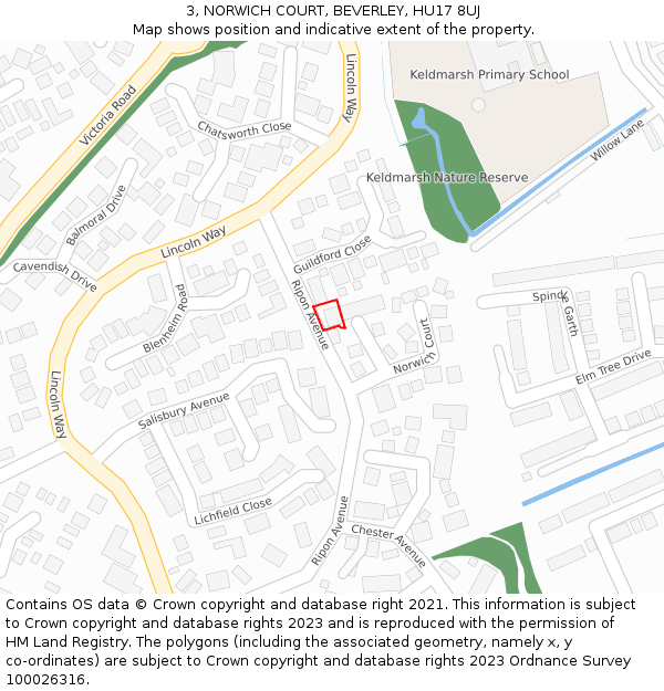 3, NORWICH COURT, BEVERLEY, HU17 8UJ: Location map and indicative extent of plot