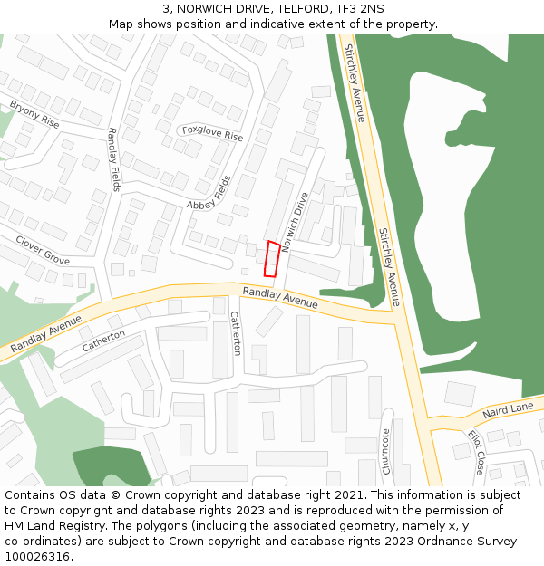 3, NORWICH DRIVE, TELFORD, TF3 2NS: Location map and indicative extent of plot