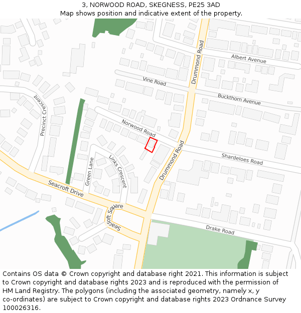 3, NORWOOD ROAD, SKEGNESS, PE25 3AD: Location map and indicative extent of plot