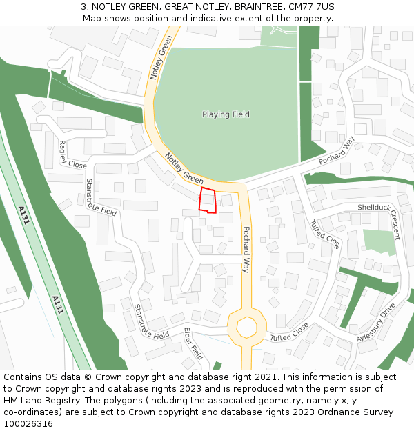 3, NOTLEY GREEN, GREAT NOTLEY, BRAINTREE, CM77 7US: Location map and indicative extent of plot