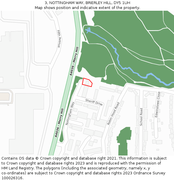 3, NOTTINGHAM WAY, BRIERLEY HILL, DY5 1UH: Location map and indicative extent of plot