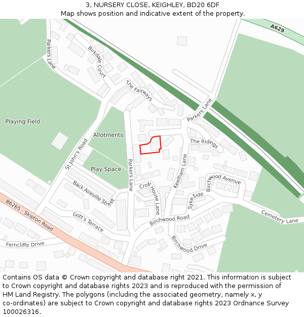 3, NURSERY CLOSE, KEIGHLEY, BD20 6DF: Location map and indicative extent of plot