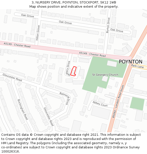 3, NURSERY DRIVE, POYNTON, STOCKPORT, SK12 1WB: Location map and indicative extent of plot