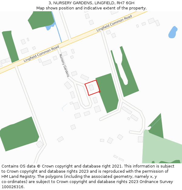 3, NURSERY GARDENS, LINGFIELD, RH7 6GH: Location map and indicative extent of plot