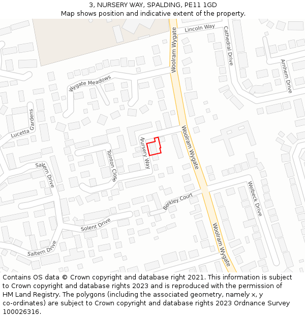 3, NURSERY WAY, SPALDING, PE11 1GD: Location map and indicative extent of plot