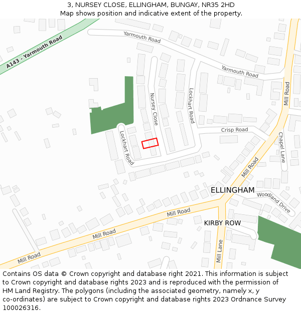 3, NURSEY CLOSE, ELLINGHAM, BUNGAY, NR35 2HD: Location map and indicative extent of plot