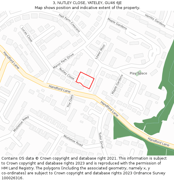 3, NUTLEY CLOSE, YATELEY, GU46 6JE: Location map and indicative extent of plot