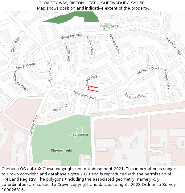 3, OADBY WAY, BICTON HEATH, SHREWSBURY, SY3 5PL: Location map and indicative extent of plot