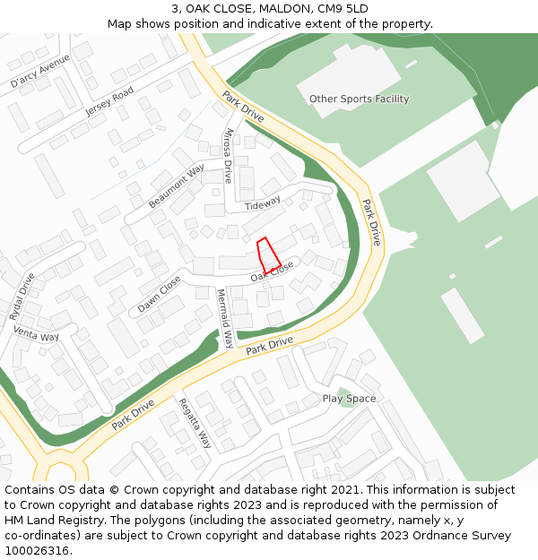 3, OAK CLOSE, MALDON, CM9 5LD: Location map and indicative extent of plot