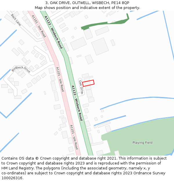 3, OAK DRIVE, OUTWELL, WISBECH, PE14 8QP: Location map and indicative extent of plot