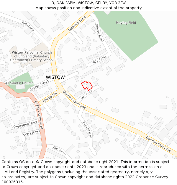 3, OAK FARM, WISTOW, SELBY, YO8 3FW: Location map and indicative extent of plot