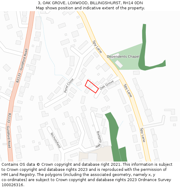 3, OAK GROVE, LOXWOOD, BILLINGSHURST, RH14 0DN: Location map and indicative extent of plot