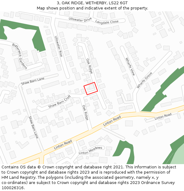 3, OAK RIDGE, WETHERBY, LS22 6GT: Location map and indicative extent of plot