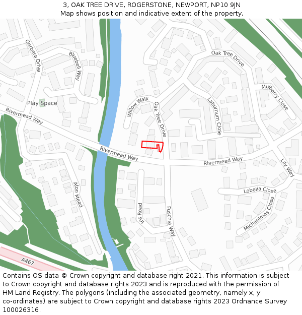 3, OAK TREE DRIVE, ROGERSTONE, NEWPORT, NP10 9JN: Location map and indicative extent of plot
