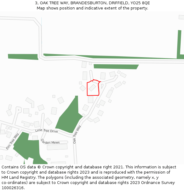 3, OAK TREE WAY, BRANDESBURTON, DRIFFIELD, YO25 8QE: Location map and indicative extent of plot