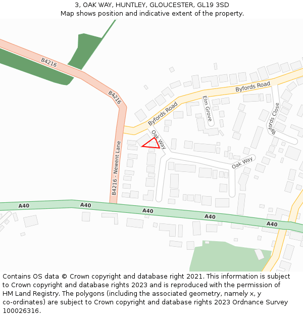 3, OAK WAY, HUNTLEY, GLOUCESTER, GL19 3SD: Location map and indicative extent of plot
