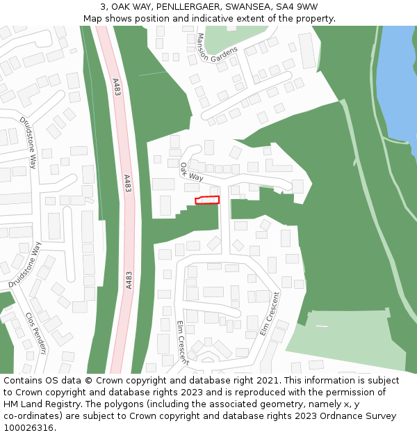 3, OAK WAY, PENLLERGAER, SWANSEA, SA4 9WW: Location map and indicative extent of plot