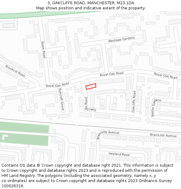 3, OAKCLIFFE ROAD, MANCHESTER, M23 1DA: Location map and indicative extent of plot